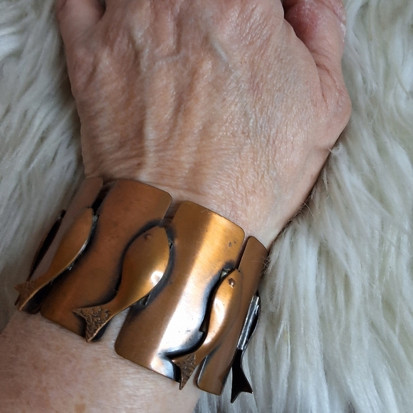 Rare Rebajes Mid Century Copper Fish Design Bracelet - Picture 1 of 12
